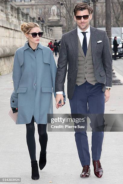 Olivia Palermo and Johannes Huebl arrive at the Valentino show as part of the Paris Fashion Week Womenswear Fall/Winter 2016/2017 on March 8, 2016 in...