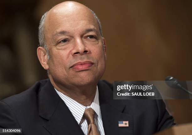 Secretary of Homeland Security Jeh Johnson testifies about the Fiscal Year 2017 budget during a Senate Homeland Security and Governmental Affairs...