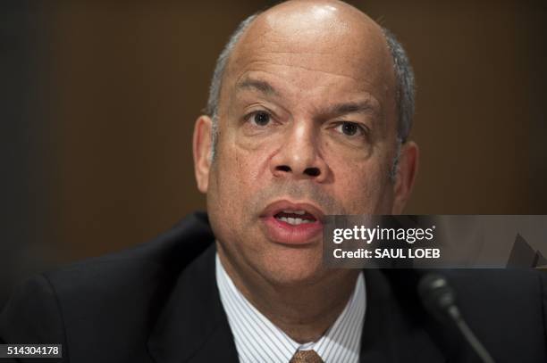 Secretary of Homeland Security Jeh Johnson testifies about the Fiscal Year 2017 budget during a Senate Homeland Security and Governmental Affairs...