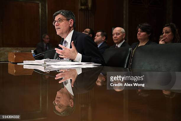 Secretary of the Treasury Jacob Lew testifies during a hearing before the Financial Services and General Government Subcommittee of the Senate...