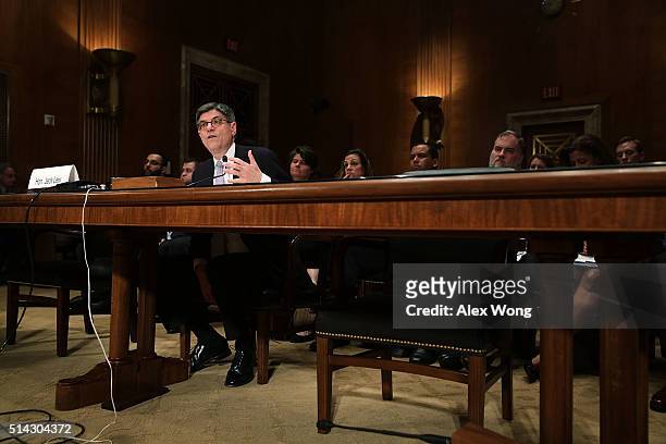 Secretary of the Treasury Jacob Lew testifies during a hearing before the Financial Services and General Government Subcommittee of the Senate...