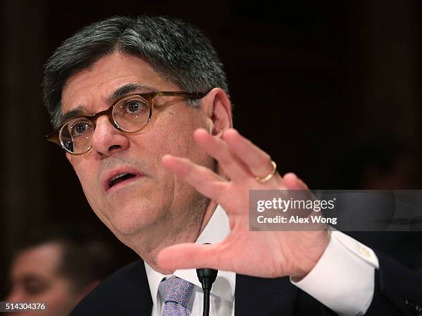 Secretary of the Treasury Jacob Lew testifies during a hearing before the Financial Services and General Government Subcommittee of the Senate...