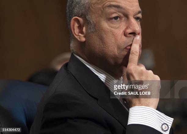 Secretary of Homeland Security Jeh Johnson testifies about the Fiscal Year 2017 budget during a Senate Homeland Security and Governmental Affairs...