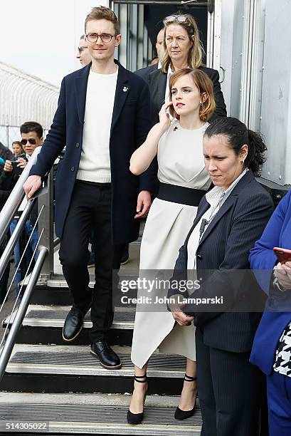 Emma Watson lights The Empire State Building for International Women's Day and the launch of HeForShe Arts Week at The Empire State Building on March...