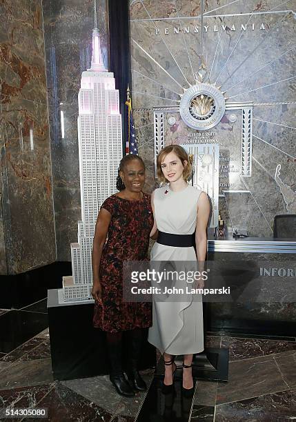 First Lady of New York City, Chirlane McCray and Emma Watson light The Empire State Building for International Women's Day and the launch of HeForShe...
