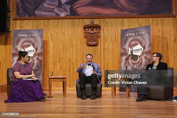 Actress Angelica Aragon, actor/director/writer Alfonso Arau and Armando Casas attend a press conference to present the new book "Asi Es La Vida "...