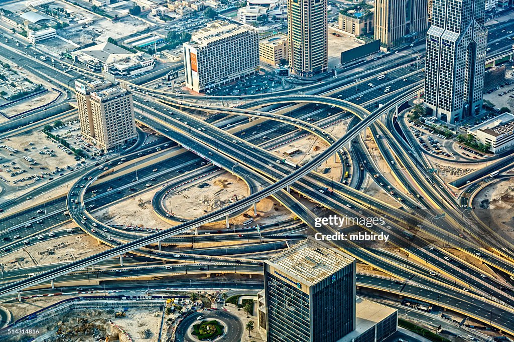 Futuristic traffic junction in Dubai, United Arab Emirates