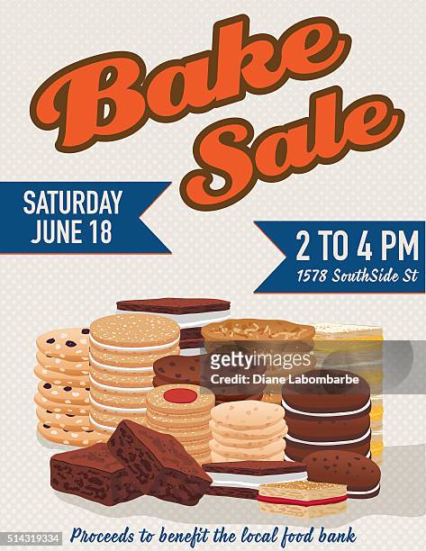 bake sale poster template with cookies brownies and bars - biscuit stock illustrations