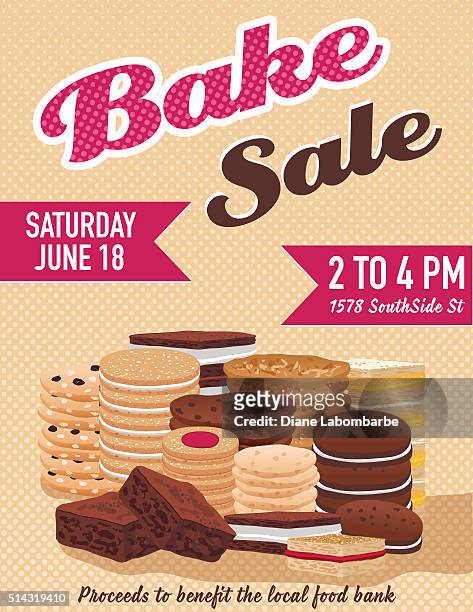 bake sale poster template with cookies brownies and bars - fundraising stock illustrations