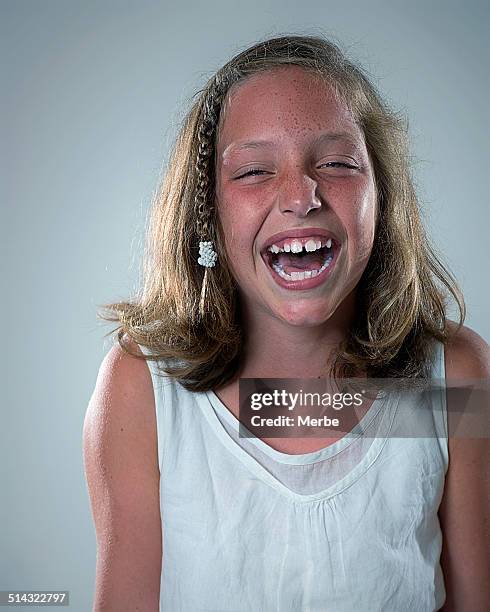 cheerful freckled girl - girl mugshots stock pictures, royalty-free photos & images