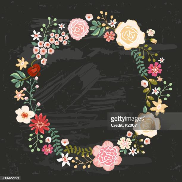 garland mit textfreiraum - floral wreath stock-grafiken, -clipart, -cartoons und -symbole