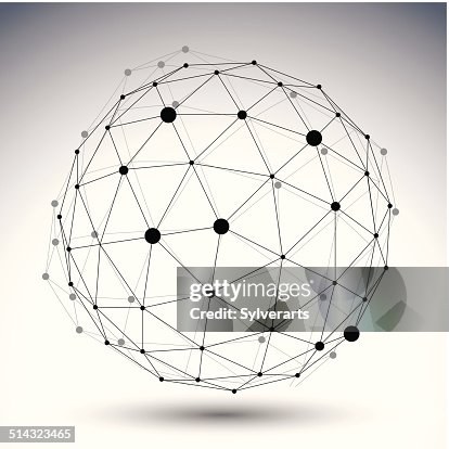Spherical Graphics Spherical Abstract Black And White Lined 3d Illustration Vector High ...