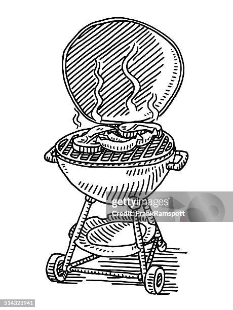 grill-steaks und wurst zeichnung - gartengrill stock-grafiken, -clipart, -cartoons und -symbole
