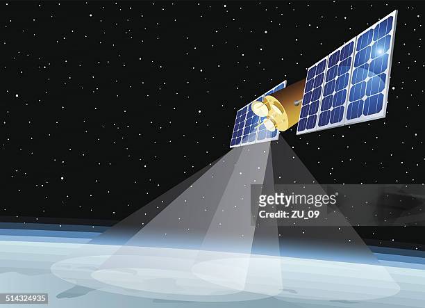 partial coverage of the earth's surface by a satellite - satellite image stock illustrations