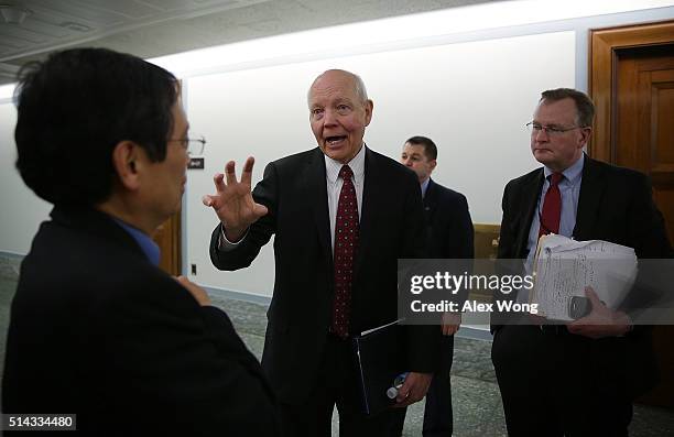 Commissioner John Koskinen talks to a reporter after a hearing before the Financial Services and General Government Subcommittee of the Senate...