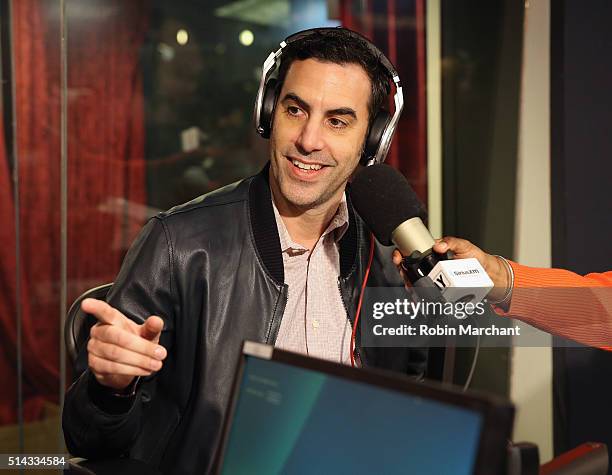 Sacha Baron Cohen visits 'Sway in the Morning' with Sway Calloway on Eminem's Shade 45 at SiriusXM Studio on March 8, 2016 in New York City.