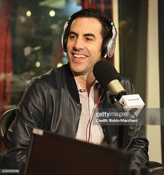 Sacha Baron Cohen visits 'Sway in the Morning' with Sway Calloway on Eminem's Shade 45 at SiriusXM Studio on March 8, 2016 in New York City.