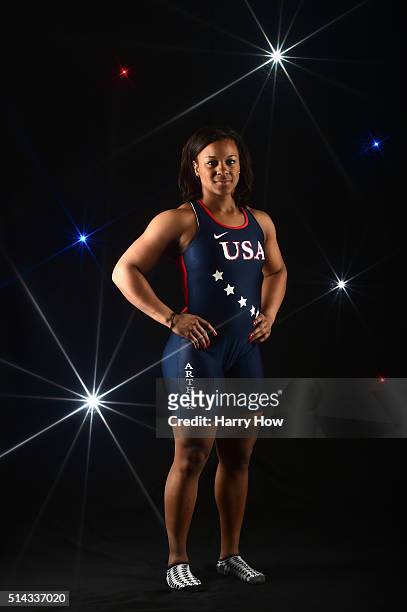 Weightlifter Jenny Arthur poses for a portrait at the 2016 Team USA Media Summit at The Beverly Hilton Hotel on March 8, 2016 in Beverly Hills,...