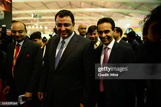 Dheeraj Hinduja, Chairman of Ashok Leyland, with Cyrus Mistry, Chairman of TATA Group, attending the first day of Auto Expo show on February 5, 2014...