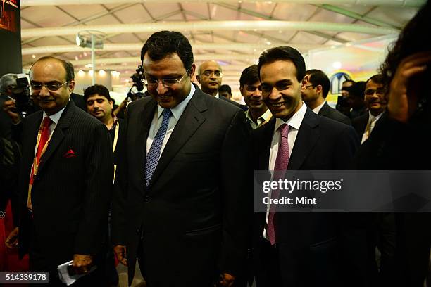 Dheeraj Hinduja, Chairman of Ashok Leyland, with Cyrus Mistry, Chairman of TATA Group, attending the first day of Auto Expo show on February 5, 2014...