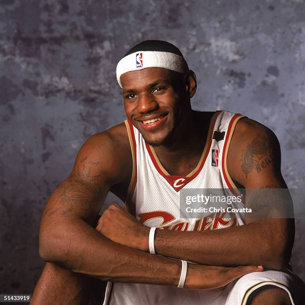 LeBron James of the Cleveland Cavaliers poses for a portrait during NBA Media Day on on October 4, 2004 in Cleveland, Ohio. NOTE TO USER: User...