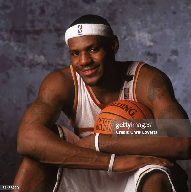 LeBron James of the Cleveland Cavaliers poses for a portrait during NBA Media Day on on October 4, 2004 in Cleveland, Ohio. NOTE TO USER: User...