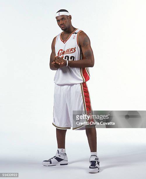 LeBron James of the Cleveland Cavaliers poses for a portrait during NBA Media Day on on October 4, 2004 in Cleveland, Ohio. NOTE TO USER: User...