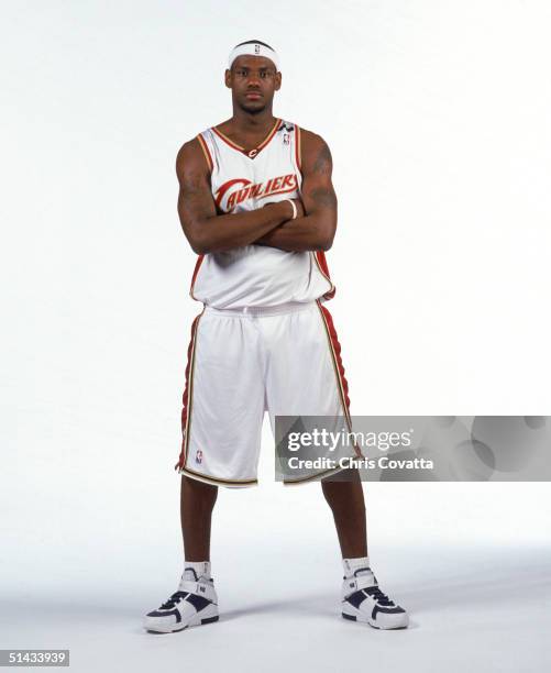 LeBron James of the Cleveland Cavaliers poses for a portrait during NBA Media Day on on October 4, 2004 in Cleveland, Ohio. NOTE TO USER: User...