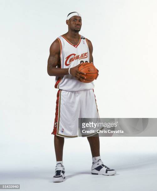 LeBron James of the Cleveland Cavaliers poses for a portrait during NBA Media Day on on October 4, 2004 in Cleveland, Ohio. NOTE TO USER: User...