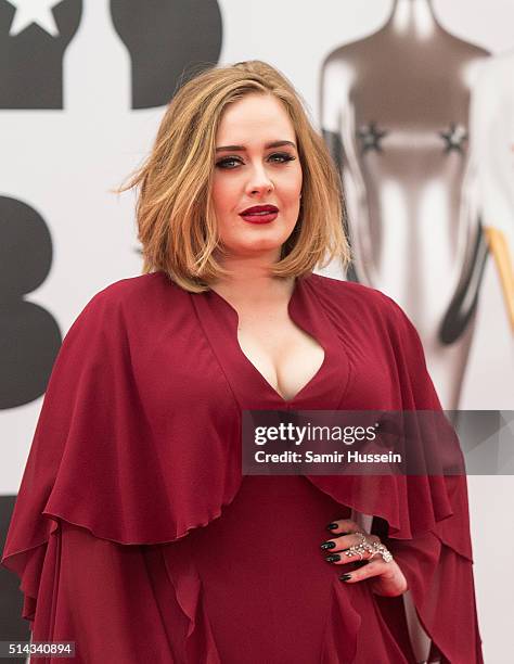 Adele attends the BRIT Awards 2016 at The O2 Arena on February 24, 2016 in London, England.