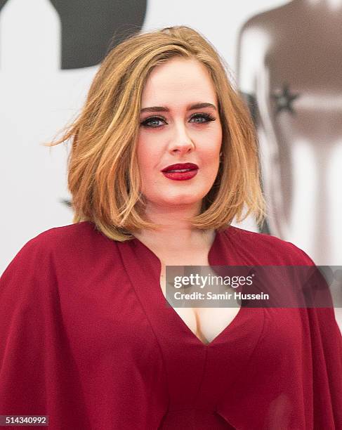 Adele attends the BRIT Awards 2016 at The O2 Arena on February 24, 2016 in London, England.