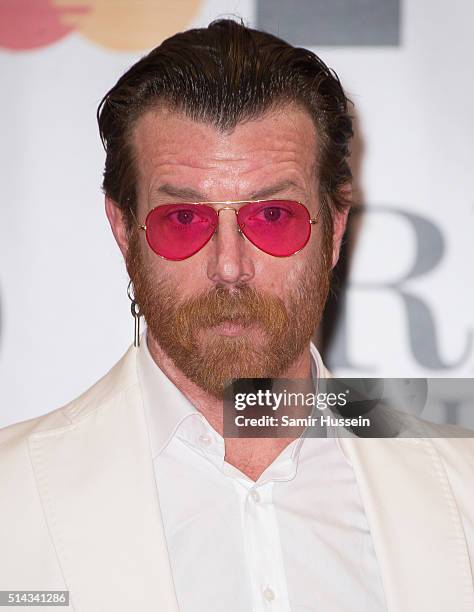 Jesse Hughes attends the BRIT Awards 2016 at The O2 Arena on February 24, 2016 in London, England.