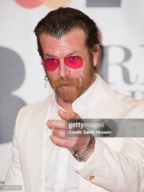 Jesse Hughes attends the BRIT Awards 2016 at The O2 Arena on February 24, 2016 in London, England.