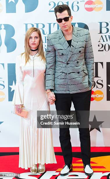 Josephine de La Baume and Mark Ronson attend the BRIT Awards 2016 at The O2 Arena on February 24, 2016 in London, England.