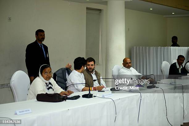 Rahul Gandhi attends a meeting with junior congress leaders in AICC office on February 20, 2014 in New Delhi, India.