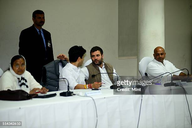 Rahul Gandhi attends a meeting with junior congress leaders in AICC office on February 20, 2014 in New Delhi, India.