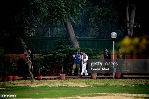 Rahul Gandhi arriving for a meeting with junior congress leaders in AICC office on February 20, 2014 in New Delhi, India.