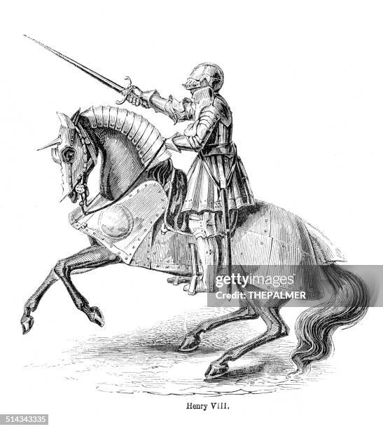 henry viii engraving - knight stock illustrations