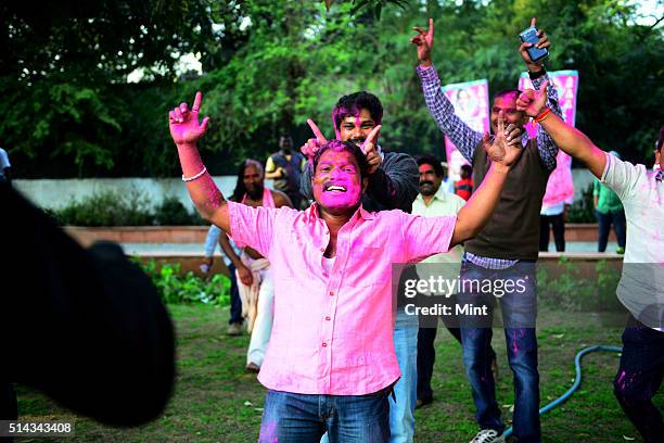 Telangana supporters celebrating after Telangana Bill passed in Lok Sabha on February 18, 2014 in New Delhi, India.