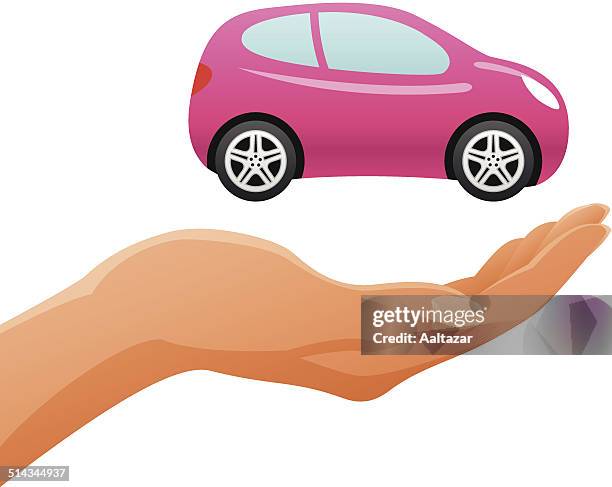 hand holding mini - small car stock-grafiken, -clipart, -cartoons und -symbole