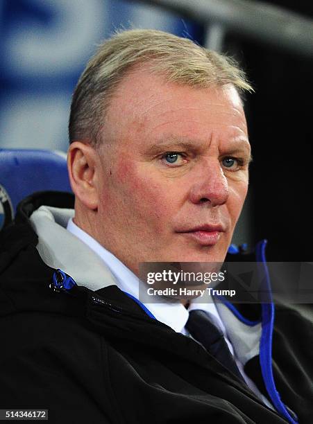 Steve Evans, Manager of Leeds United looks on during the Sky Bet Championship match between Cardiff City and Leeds United at the Cardiff City Stadium...