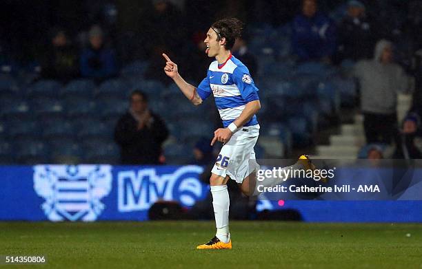 Gabriele Angella of Queens Park Rangers celebrates after he scores to make it 2-0 during the Sky Bet Championship match between Queens Park Rangers...