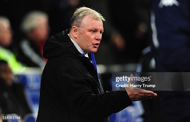 Steve Evans, Manager of Leeds United looks on during the Sky Bet Championship match between Cardiff City and Leeds United at the Cardiff City Stadium...