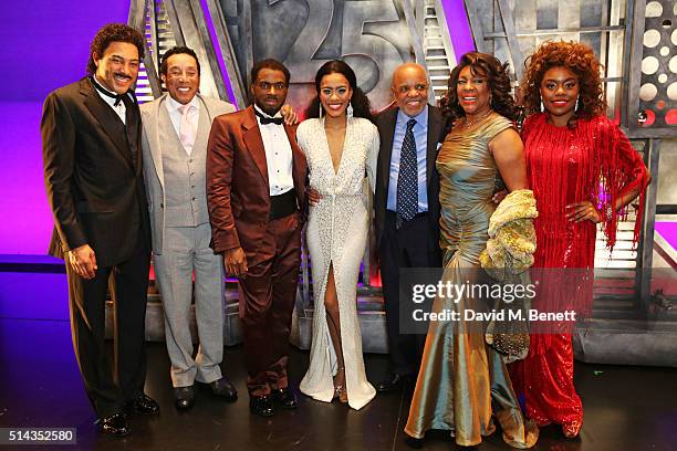 Charl Brown, Smokey Robinson, Cedric Neal, Lucy St Louis, Berry Gordy, founder of the Motown record label, Mary Wilson and Cherelle Williams pose...