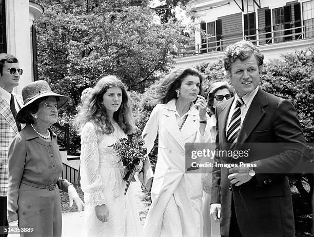 Rose Kennedy, Caroline Kennedy, Jacqueline Kennedy Onassis, and Ted Kennedy attends Caroline Kennedys Graduation from Concord Academy on June 5, 1975...