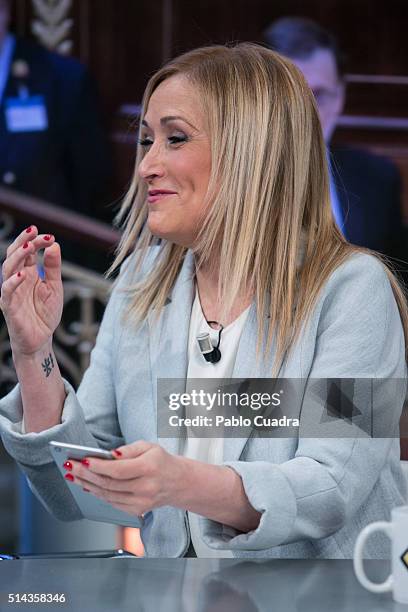 Cristina Cifuentes Attends 'El Hormiguero' Tv Show at Vertice Studio on March 8, 2016 in Madrid, Spain.