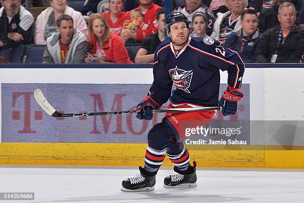 David Clarkson of the Columbus Blue Jackets skates during the first period of a game against the Detroit Red Wings on March 8, 2016 at Nationwide...