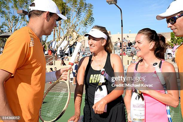 Tennis players Bob Bryan, Victoria Azarenka, Agnieszka Radwanska and Mike Bryan celebrate with Moet & Chandon at the 12th annual Desert Smash at the...