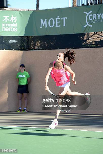 Tennis player Agnieszka Radwanska celebrates with Moet & Chandon at the 12th annual Desert Smash at the Westin Mission Hills Golf Resort and Spa on...