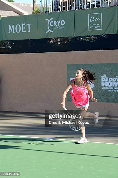 Tennis player Agnieszka Radwanska celebrates with Moet & Chandon at the 12th annual Desert Smash at the Westin Mission Hills Golf Resort and Spa on...